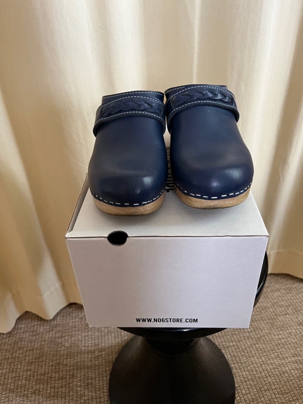 No. 6  Navy Leather Clogs with Contrast Stitching - Picture 2 of 5